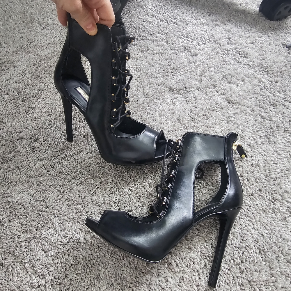 Elegant Black Lace-Up Heels